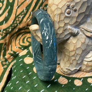 Blue Water Jade Carved Flower Hard Bangle The width is 12.3mm diameter is 63.4.